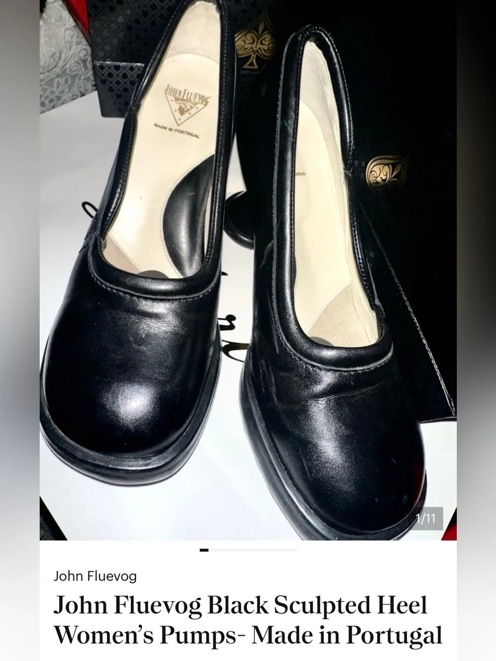 Make Me An OfferJohn ! Black Leather -Rounded Sculpted Heel Pumps.-7.5 - Picture 1 of 11